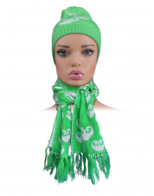 Acrylic Kids Cap with muffler set green